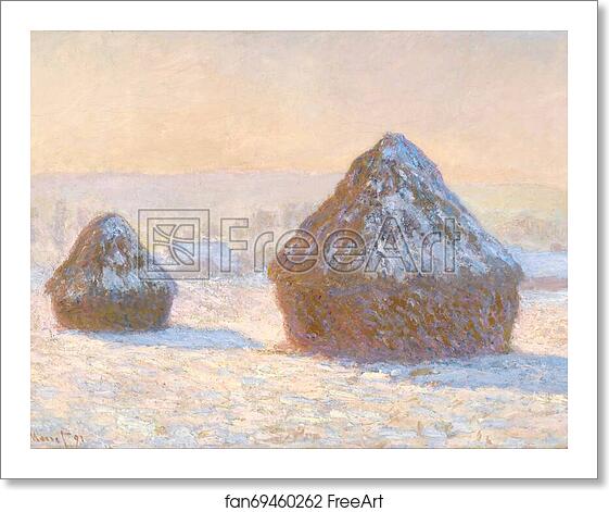 Free art print of Wheatstacks, Snow Effect, Morning by Claude Monet