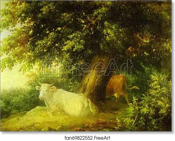 Free art print of Landscape with Cows by Mikhail Lebedev