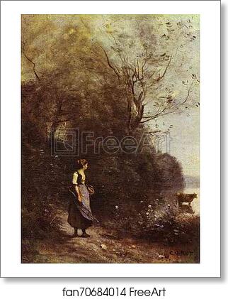 Free art print of Peasant Woman with a Cow by Jean-Baptiste-Camille Corot