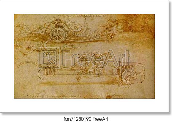 Free art print of Battle Cart with Mobile Scythes by Leonardo Da Vinci Free art print of Battle Cart with Mobile Scythes by Leonardo Da Vinci