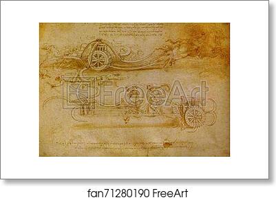 Free art print of Battle Cart with Mobile Scythes by Leonardo Da Vinci