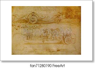 Free art print of Battle Cart with Mobile Scythes by Leonardo Da Vinci Free art print of Battle Cart with Mobile Scythes by Leonardo Da Vinci