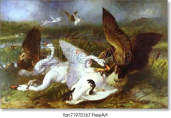 Free art print of Swannery Invaded by Eagles by Sir Edwin Landseer