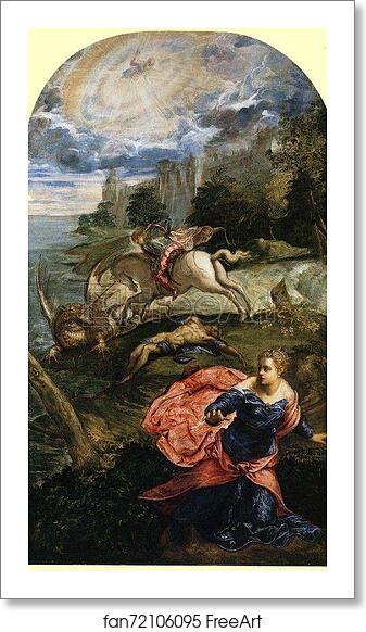 Free art print of Saint George, the Princess and the Dragon by Jacopo Robusti, Called Tintoretto