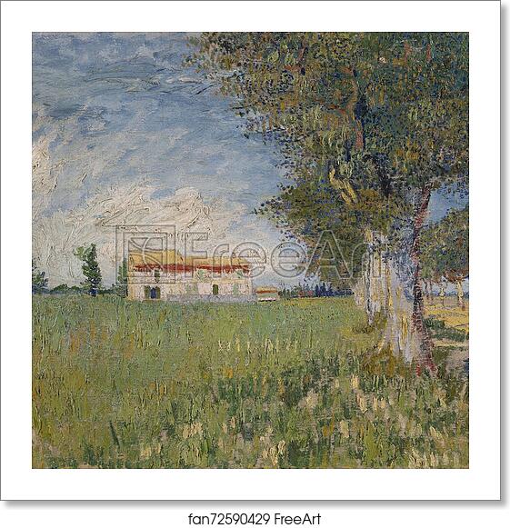 Free art print of Farmhouse in a wheat field by Vincent Van Gogh