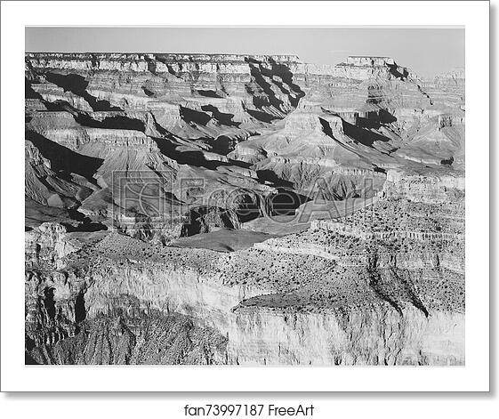 Free art print of Canyon with ravine winding through center, high horizon, "Grand Canyon National Park," Arizona. Photographs of National Parks and Monuments, compiled 1941 - 1942, documenting the period ca. 1933 - 1942. by Ansel Adams (1902-1984) Free art print of Canyon with ravine winding through center, high horizon, "Grand Canyon National Park," Arizona. Photographs of National Parks and Monuments, compiled 1941 - 1942, documenting the period ca. 1933 - 1942. by Ansel Adams (1902-1984)