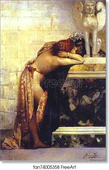 Free art print of Two Figures by a Statue of Sphinx by Henryk Hector Siemiradzki