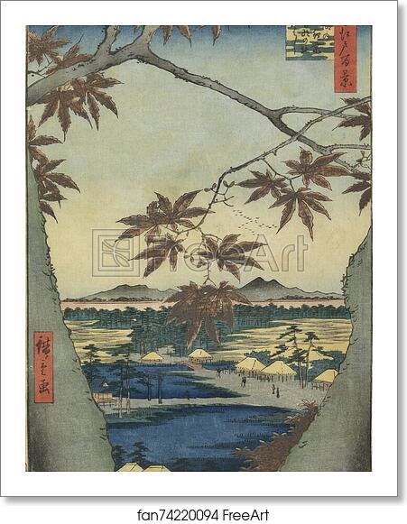 Free art print of The maple leaves of Mama, Tekona shrine and Tsugi bridge by Utagawa Hiroshige Free art print of The maple leaves of Mama, Tekona shrine and Tsugi bridge by Utagawa Hiroshige