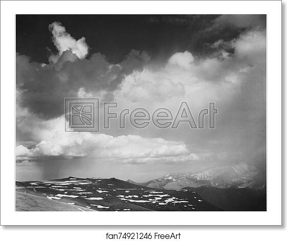 Free art print of Mountain tops, low horizon, dramatic clouded sky, "In Rocky Mountain National Park," Colorado. Photographs of National Parks and Monuments, compiled 1941 - 1942, documenting the period ca. 1933 - 1942. by Ansel Adams (1902-1984) Free art print of Mountain tops, low horizon, dramatic clouded sky, "In Rocky Mountain National Park," Colorado. Photographs of National Parks and Monuments, compiled 1941 - 1942, documenting the period ca. 1933 - 1942. by Ansel Adams (1902-1984)