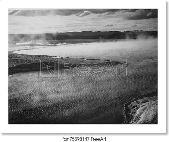 Free art print of Steaming pool in foreground, high horizon, "Fountain Geyser Pool, Yellowstone National Park," Wyoming. Photographs of National Parks and Monuments, compiled 1941 - 1942, documenting the period ca. 1933 - 1942. by Ansel Adams (1902-1984) Free art print of Steaming pool in foreground, high horizon, "Fountain Geyser Pool, Yellowstone National Park," Wyoming. Photographs of National Parks and Monuments, compiled 1941 - 1942, documenting the period ca. 1933 - 1942. by Ansel Adams (1902-1984)