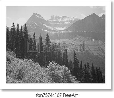 Free art print of Trees and bushes in foreground, mountains in background, "In Glacier National Park," Montana. Photographs of National Parks and Monuments, compiled 1941 - 1942, documenting the period ca. 1933 - 1942. by Ansel Adams (1902-1984) Free art print of Trees and bushes in foreground, mountains in background, "In Glacier National Park," Montana. Photographs of National Parks and Monuments, compiled 1941 - 1942, documenting the period ca. 1933 - 1942. by Ansel Adams (1902-1984)