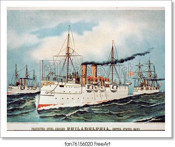 Free art print of Protected steel cruiser Philadelphia, United States Navy. by Currier & Ives Free art print of Protected steel cruiser Philadelphia, United States Navy. by Currier & Ives
