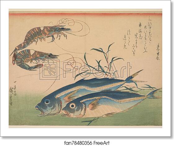 Free art print of Horse Mackerel (Aji) with Shrimp or Prawn, with inscription by Utagawa Hiroshige Free art print of Horse Mackerel (Aji) with Shrimp or Prawn, with inscription by Utagawa Hiroshige