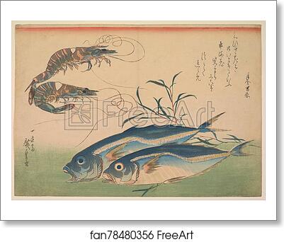 Free art print of Horse Mackerel (Aji) with Shrimp or Prawn, with inscription by Utagawa Hiroshige Free art print of Horse Mackerel (Aji) with Shrimp or Prawn, with inscription by Utagawa Hiroshige