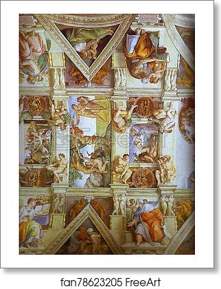Free art print of Partial view of the the frescoes in the Sisine Chapel by Michelangelo