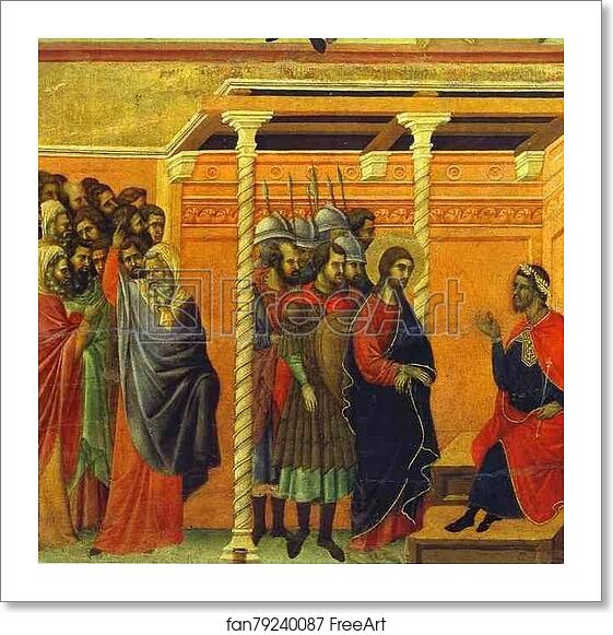 Free art print of Maestà (back, central panel) Jesus Before Pontius Pilate by Duccio Di Buoninsegna
