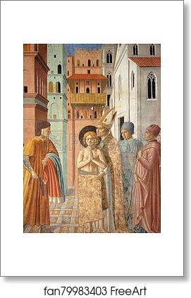 Free art print of Renunciation of Worldly Goods and The Bishop of Assisi Dresses St. Francis by Benozzo Gozzoli