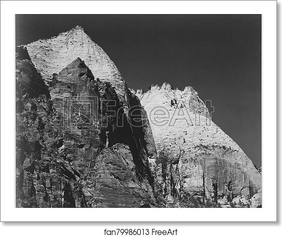 Free art print of Rock formation against dark sky, "Zion National Park, 1941," Utah. Photographs of National Parks and Monuments, compiled 1941 - 1942, documenting the period ca. 1933 - 1942. by Ansel Adams (1902-1984) Free art print of Rock formation against dark sky, "Zion National Park, 1941," Utah. Photographs of National Parks and Monuments, compiled 1941 - 1942, documenting the period ca. 1933 - 1942. by Ansel Adams (1902-1984)