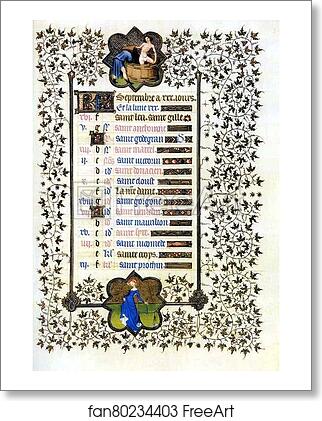 Free art print of The Belles Heures of Jean de France, Duke de Berry. September by Limbourg Brothers
