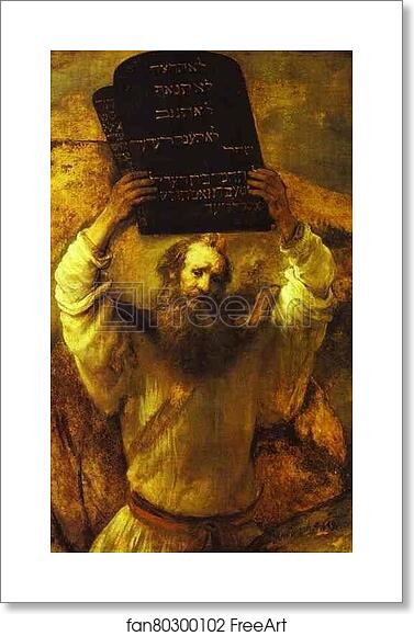 Free art print of Moses Smashing the Tables of the Law by Rembrandt Harmenszoon Van Rijn
