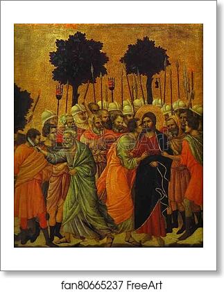 Free art print of Maestà (back, central panel, detail of) The Seizing of Jesus by Duccio Di Buoninsegna