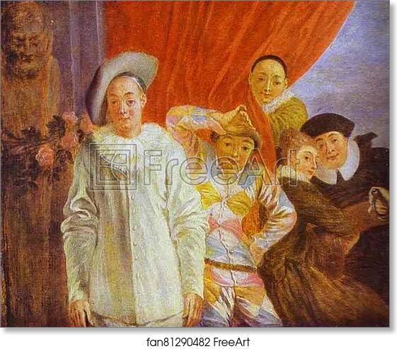 Free art print of Arlequin, Pierrot and Scapin by Jean-Antoine Watteau