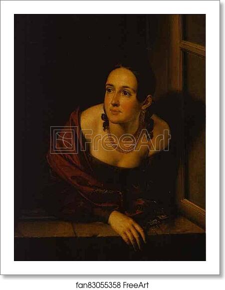 Free art print of Woman in the Window (Wife of a Treasurer) by Vasily Tropinin