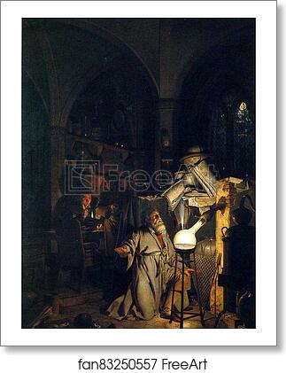 Free art print of The Alchymist, in Search of the Philosopher's Stone, Discovers Phosphorus, and Prays for the Successful Conclusion of His Operation, as Was the Custom of the Ancient Chymical Astrologers by Joseph Wright Of Derby