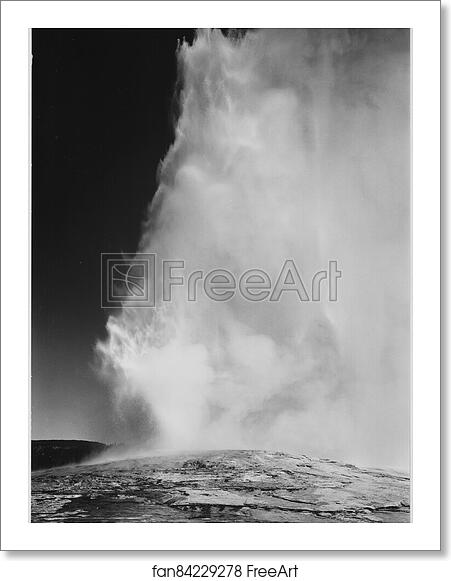 Free art print of Taken at dusk or dawn from various angles during eruption. "Old Faithful Geyser, Yellowstone National Park," Wyoming. (vertical orientation). Photographs of National Parks and Monuments, compiled 1941 - 1942, documenting the period ca. 1933 - 1942. by Ansel Adams (1902-1984) Free art print of Taken at dusk or dawn from various angles during eruption. "Old Faithful Geyser, Yellowstone National Park," Wyoming. (vertical orientation). Photographs of National Parks and Monuments, compiled 1941 - 1942, documenting the period ca. 1933 - 1942. by Ansel Adams (1902-1984)