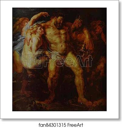 Free art print of Hercules Drunk, Being Led Away By a Nymph and a Satyr by Peter Paul Rubens