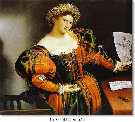 Free art print of Lady with a Drawing of Lucretia by Lorenzo Lotto