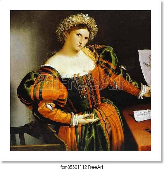 Free art print of Lady with a Drawing of Lucretia by Lorenzo Lotto