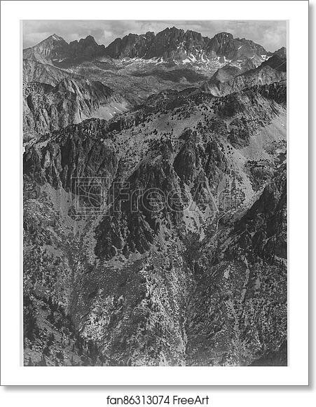 Free art print of North Palisades from Windy Point, Kings River Canyon (Proposed as a national park), California, 1936. (vertical orientation).  Photographs of National Parks and Monuments, compiled 1941 - 1942, documenting the period ca. 1933 - 1942. by Ansel Adams (1902-1984)