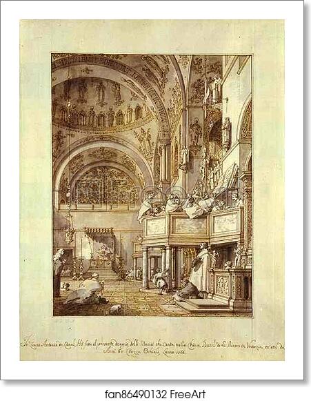 Free art print of San Marco: the Crossing and North Transept, with Musicians Singing by Giovanni Antonio Canale, Called Canaletto