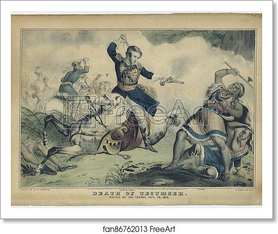 Free art print of Colonel Johnson shoots Tecumseh; "Death of Tecumseh. Battle of the Thames", Oct. 18, 1813. by Currier & Ives Free art print of Colonel Johnson shoots Tecumseh; "Death of Tecumseh. Battle of the Thames", Oct. 18, 1813. by Currier & Ives