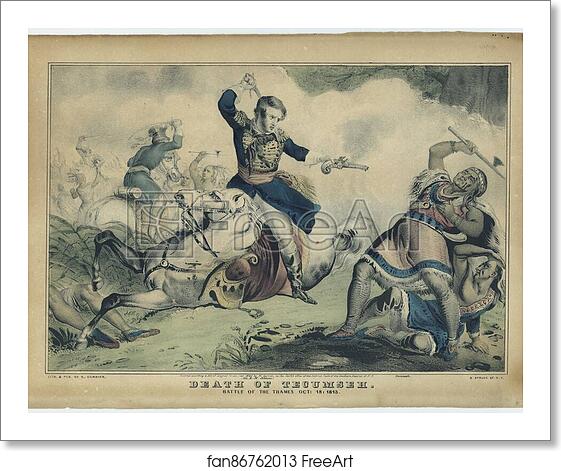 Free art print of Colonel Johnson shoots Tecumseh; "Death of Tecumseh. Battle of the Thames", Oct. 18, 1813. by Currier & Ives Free art print of Colonel Johnson shoots Tecumseh; "Death of Tecumseh. Battle of the Thames", Oct. 18, 1813. by Currier & Ives