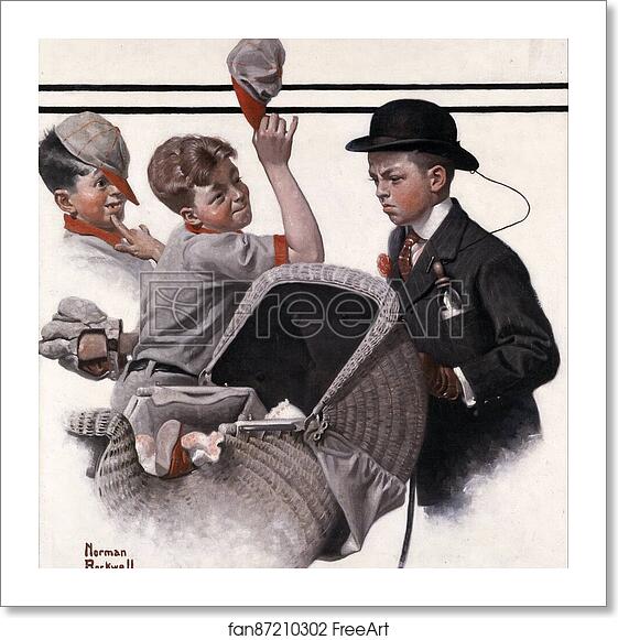 Free art print of Boy with Baby Carriage by Norman Rockwell