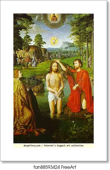Free art print of The Baptism of Christ. Central section of the triptych by Gerard David