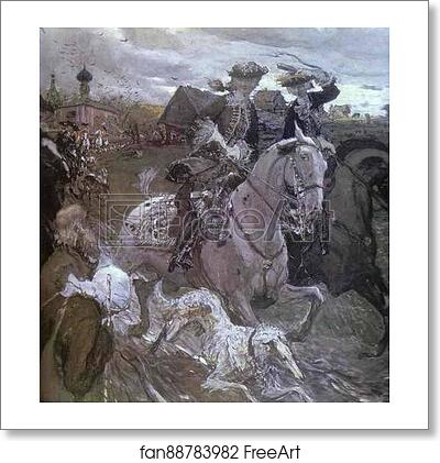 Free art print of Peter II and Princess Elizabeth Petrovna Riding to Hounds by Valentin Serov