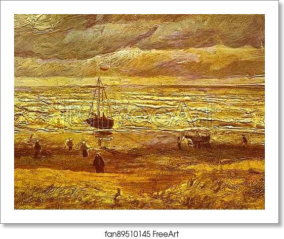 Free art print of Beach with Figures and Sea with a Ship by Vincent Van Gogh Free art print of Beach with Figures and Sea with a Ship by Vincent Van Gogh