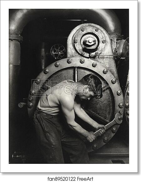 Free art print of Power house mechanic working on steam pump. by Lewis Hine