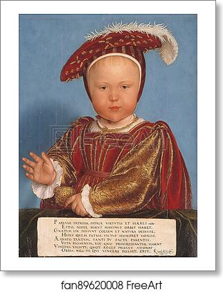 Free art print of Edward, Prince of Wales, later King Edward VI by Hans Holbein The Younger Free art print of Edward, Prince of Wales, later King Edward VI by Hans Holbein The Younger