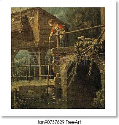 Free art print of Landscape with a Watermill. Detail by François Boucher