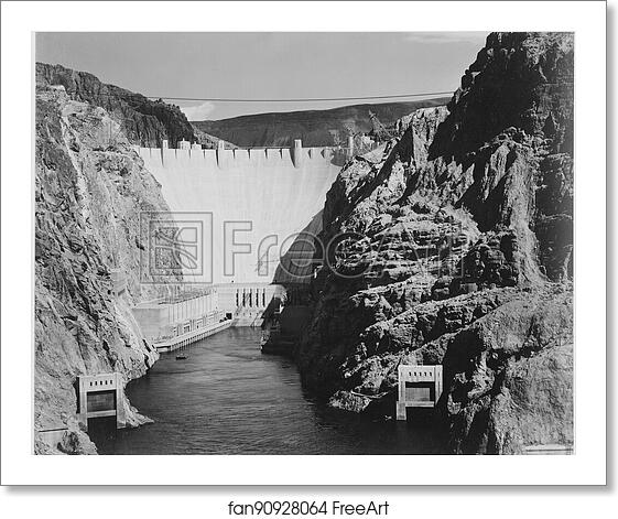 Free art print of Photograph of the Boulder Dam from Across the Colorado River. Photographs of National Parks and Monuments, compiled 1941 - 1942, documenting the period ca. 1933 - 1942. by Ansel Adams (1902-1984) Free art print of Photograph of the Boulder Dam from Across the Colorado River. Photographs of National Parks and Monuments, compiled 1941 - 1942, documenting the period ca. 1933 - 1942. by Ansel Adams (1902-1984)