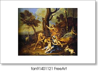 Free art print of The Infant Jupiter Nurtured by the Goat Amalthea by Nicolas Poussin
