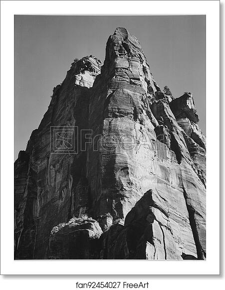Free art print of Rock formation, from below, "In Zion National Park," Utah. (Vertical orientation). Photographs of National Parks and Monuments, compiled 1941 - 1942, documenting the period ca. 1933 - 1942. by Ansel Adams (1902-1984) Free art print of Rock formation, from below, "In Zion National Park," Utah. (Vertical orientation). Photographs of National Parks and Monuments, compiled 1941 - 1942, documenting the period ca. 1933 - 1942. by Ansel Adams (1902-1984)