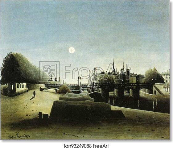 Free art print of View of the Ile Saint-Louis seen from the Port Saint-Nicolas. / Vue de l'Ile Saint-Louis prise du port Saint Nicolas by Henri Rousseau