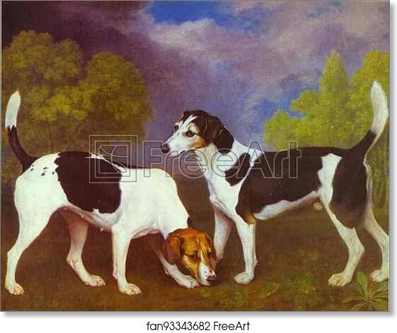 Free art print of Hound and Bitch in a Landscape by George Stubbs