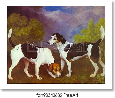 Free art print of Hound and Bitch in a Landscape by George Stubbs
