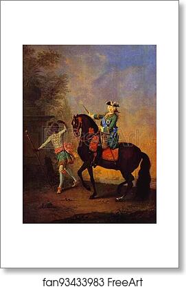 Free art print of Portrait of Empress Elizaveta Petrovna on Horseback Followed by an Arab Boy by Georg Christoph Grooth (Aka Kleine Grooth)